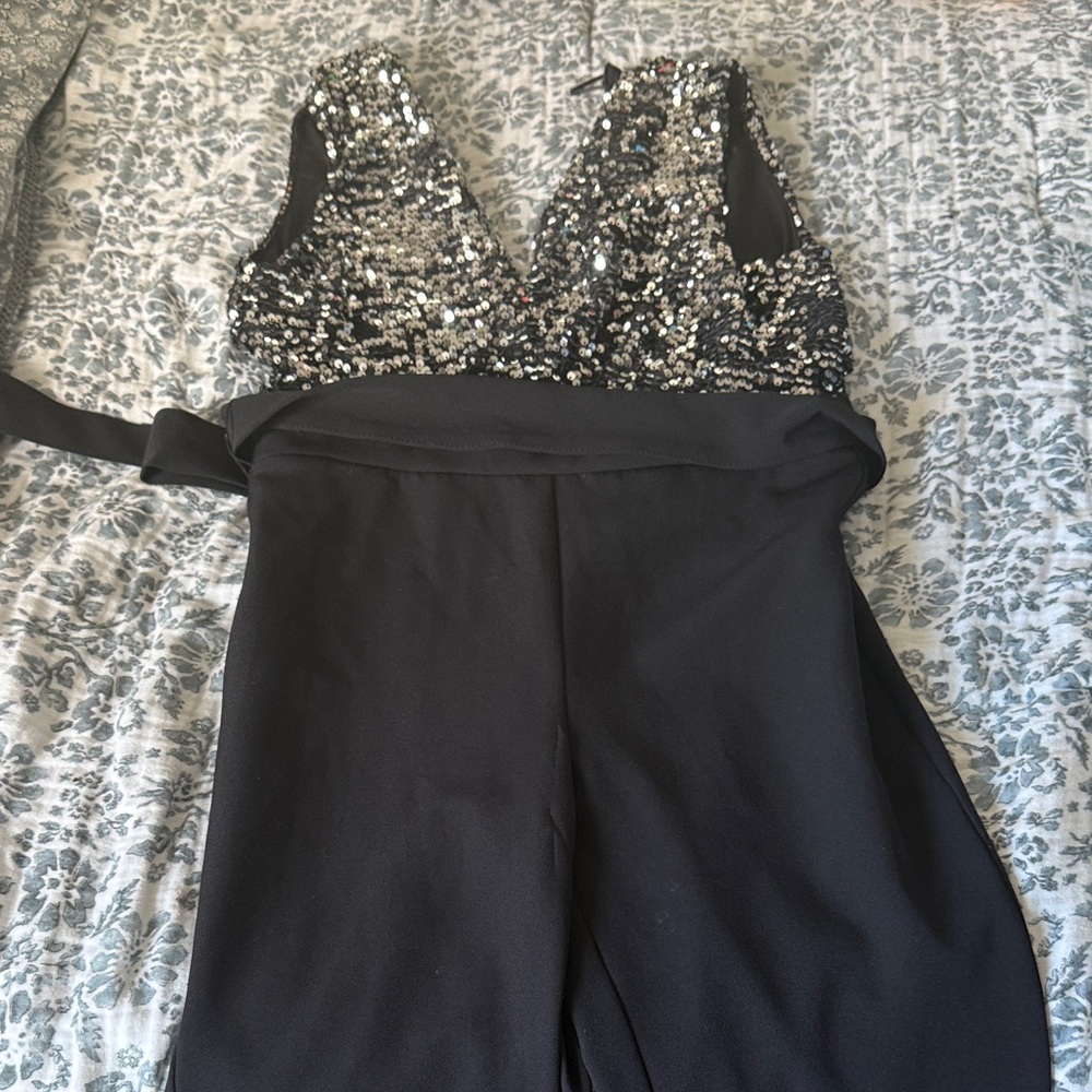 Zara Black Sequin Embellished Jumpsuit